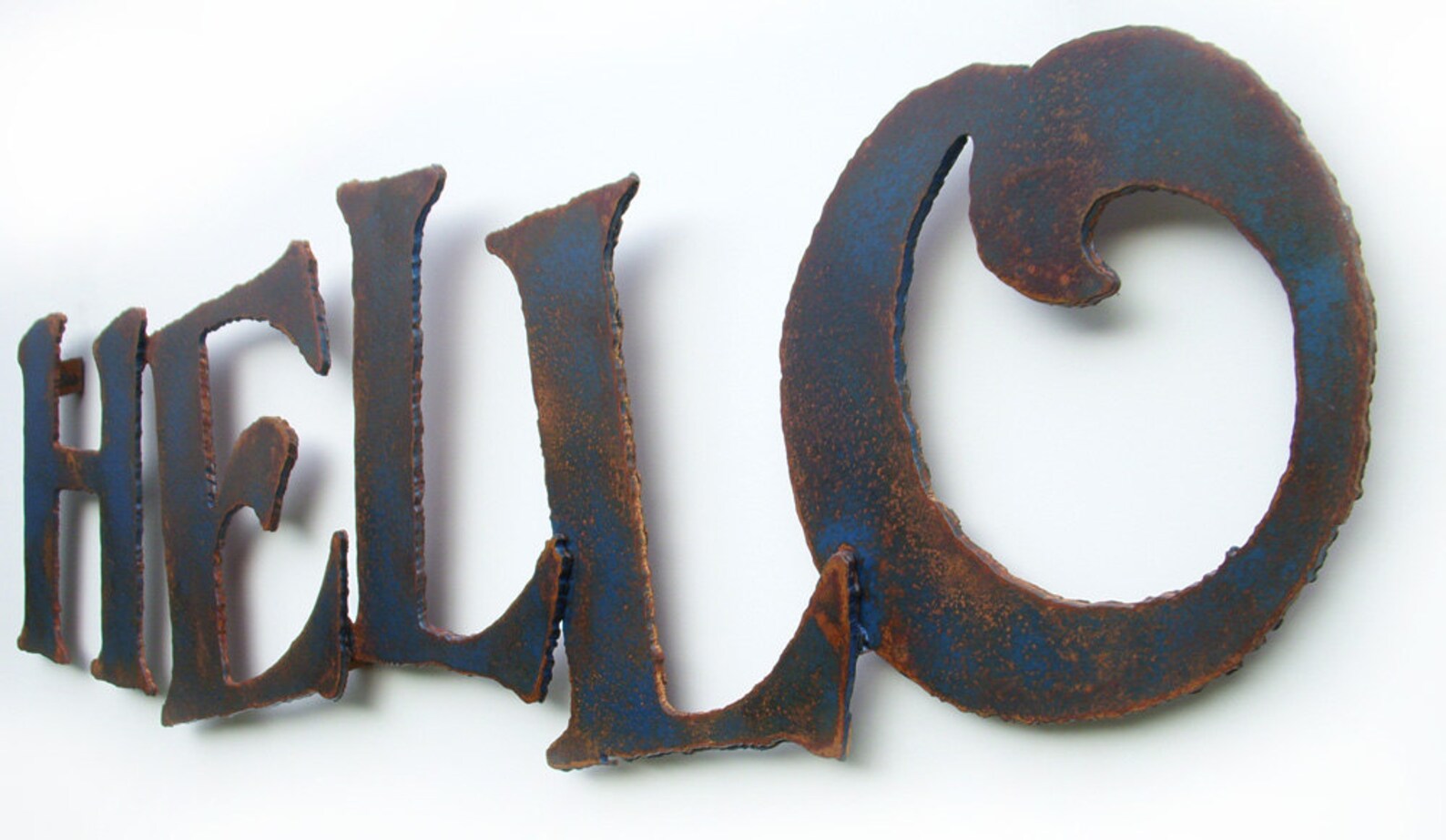 Hello Metal Wall Art 32 Wide Metal Sign Rust Patina Etsy