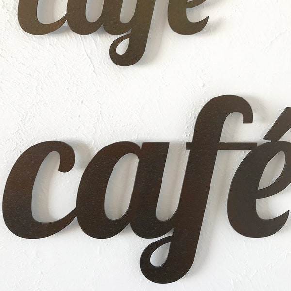 café - Metal Wall Art Home Decor - Handmade - Choose 12.5, 19 or 26" long, Choose your Patina Color