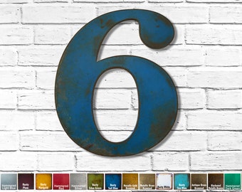 Número de metal 6 - 8", 12", 16" o 22" pulgadas de alto - Arte de pared de metal hecho a mano - Elija su color, tamaño y letra o número de pátina - Decoración de metal