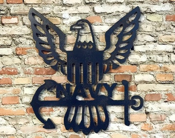 Navy Symbol - Metal Wall Art - Choose 12",17" or 23" wide, Choose your Patina Color and Choose from different Military Symbols