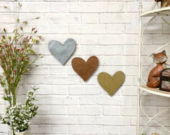 Three (3) Metal Heart Symbols - Metal Wall Art Home Decor - Homemade - 6.5" wide - Choose a Patina Color - Shabby Chic Art Gifts