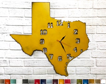 Texas Metal Wall Art Clock - Home Decor - Handmade - Choose your Size 17" or 23" wide - Choose your Patina Color - Decorative Wall Clock