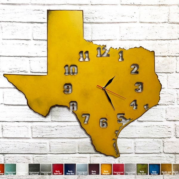 Texas Metal Wall Art Clock - Home Decor - Handmade - Choose your Size 17" or 23" wide - Choose your Patina Color - Decorative Wall Clock