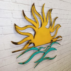 Sun and Waves Metal Wall Art Home Decor Choose 17, 23, 30, 36, or 40 wide, Choose your Patina Color Homemade image 3