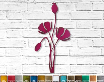 Poppies - Metal Wall Art Home Decor - Choose your Size 18", 24" or 30" Tall - Choose your Patina Color - Hanging Poppies Flower Art