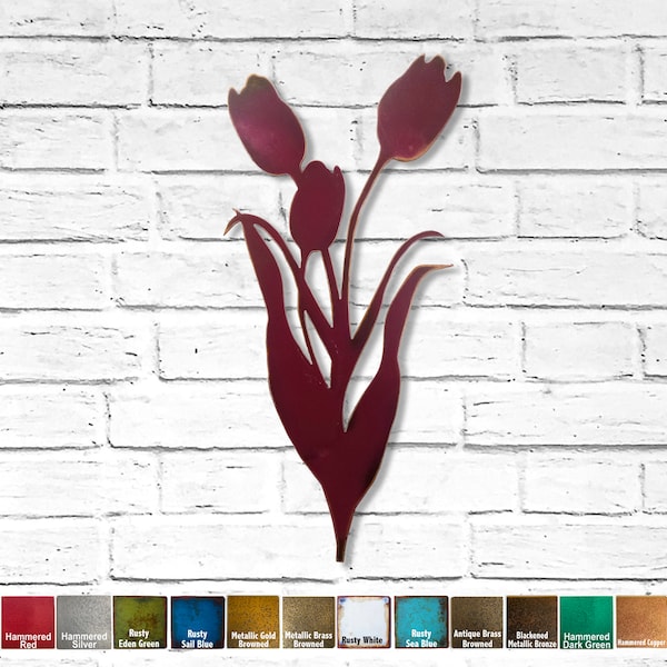 Tulips - Metal Wall Art Home Decor - Choose your Size 18", 24" or 30" Tall - Choose your Patina Color - Hanging Tulips Garden Art