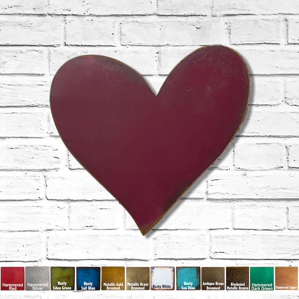 Heart Metal Wall Art – Choose Patina Color, 12"-23" Wide Home Decor
