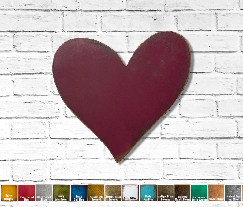 Decoración de pared metálica en forma de corazón – Elige el color de la pátina, 30-58 cm de ancho. imagen 1
