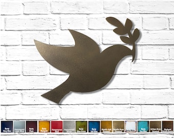 Peace Dove with Olive Branch metal wall art - Available in 11, 17 or 23 inch - Choose your Patina Color, Size and Optional Design - Handmade