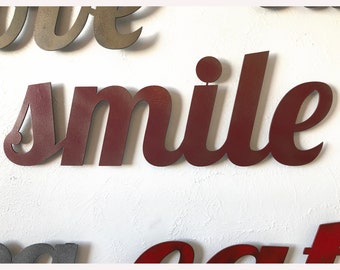 smile - Metal Wall Art Home Decor - Handmade - Choose 15", 24" or 33"wide, Choose your Patina Color