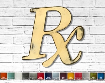 Rx Pharmacy Symbol Sign - Metal Wall Art Home Decor - Handmade - Choose your Size 8", 12", 17" or 24" wide, Choose your Patina Color