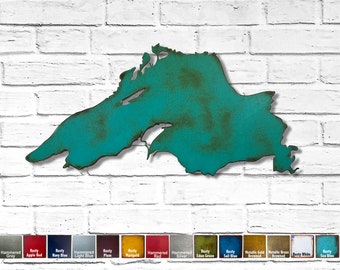 Lake Superior Map - Metal Wall Art - Home Decor - Handmade - Choose your Size 18", 23", 30", 36" or 47" wide - Choose your Patina Color!