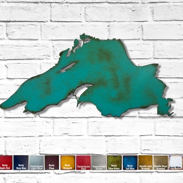 Lake Superior Map - Metal Wall Art - Home Decor - Handmade - Choose your Size 18", 23", 30", 36" or 47" wide - Choose your Patina Color!