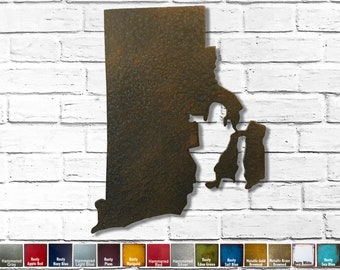 Rhode Island - Metal Wall Art - Handmade- Choose 10", 16" or 22" tall - Choose your patina color - and Choose any USA State!