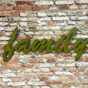 family sign Metal Wall Art Home Decor Brush Script Handmade Choose your Size 13, 17, 24 or 32 wide, Choose your Patina Color image 1