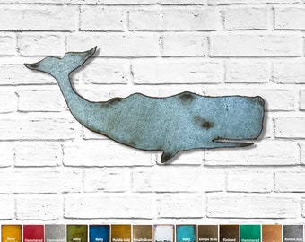 Sperm Whale - Metal Wall Art Home Decor - Handmade - Choose your Size and Patina Color and Choose from a Variety of Nautical Items