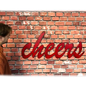 Cheers custom bar sign Metal Wall Art Handmade Choose 17, 24, 30, 36 or 47 wide Choose your Patina Color with rust Bartender image 5