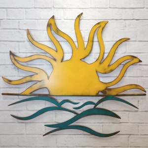 Sun and Waves Metal Wall Art Home Decor Choose 17, 23, 30, 36, or 40 wide, Choose your Patina Color Homemade image 9