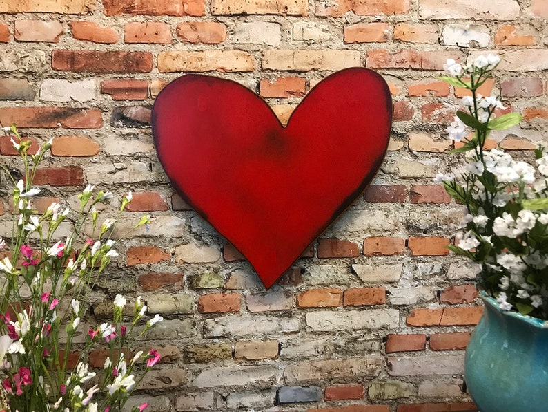 Decoración de pared metálica en forma de corazón – Elige el color de la pátina, 30-58 cm de ancho. imagen 5