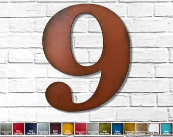 Metal Number 9 - 8", 12", 16" or 22" inch tall - Handmade metal wall art - Choose your Patina Color, Size and Letter or Number - Metal Decor