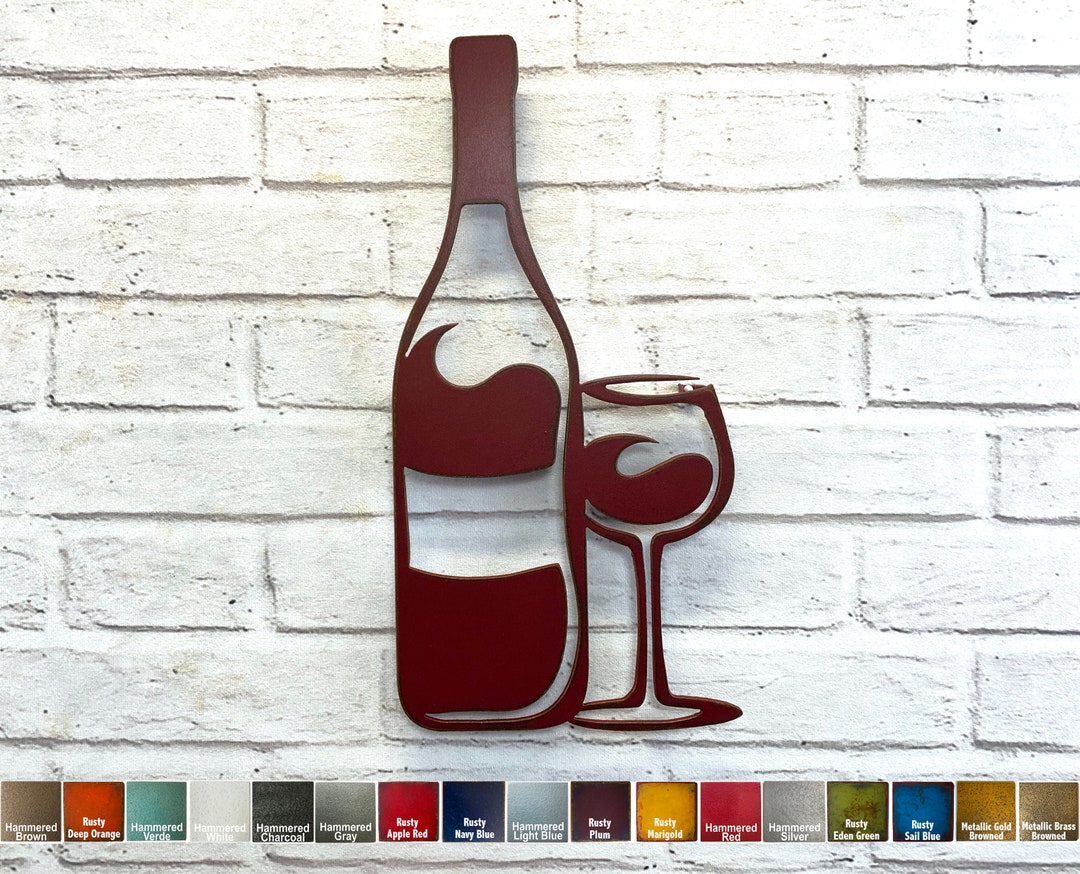 Wine Bottle and Glass Metal Wall Art Home Decor Handmade Etsy