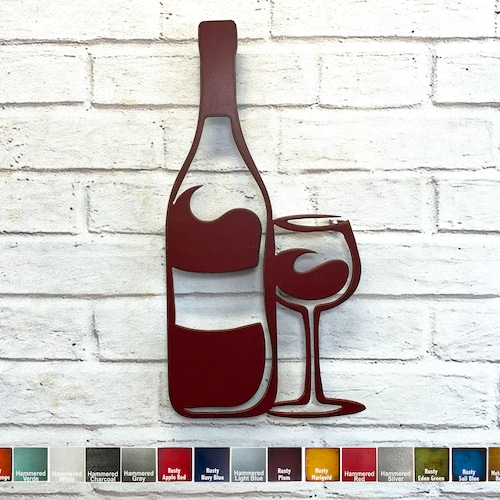 Wine Bottle & Glass Metal Art Wine Bar Decor Etsy