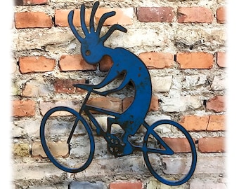 Kokopelli on Bicycle - Metal Wall Art Home Decor - Choose 12", 17" or 23" tall, your Patina Color and from Three Different Designs!