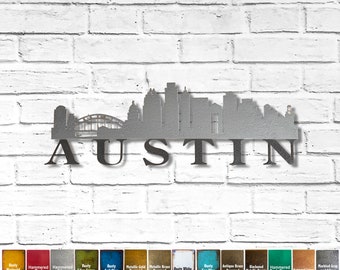 Austin Skyline Metal Wall Art - Choose 23", 30", or 40" wide - Choose your Patina Color - Cityscape Wall Art - Handmade Home Decor