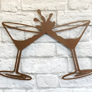 Martini Glasses - Metal Wall Art Home Decor - Handmade - Choose your Size 11", 17" or 24" wide and your Patina Color