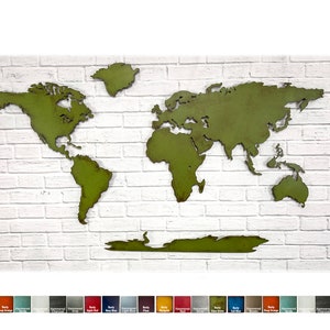 World Map - Metal Wall Art - 7 Continents - Choose your Patina Color and Size