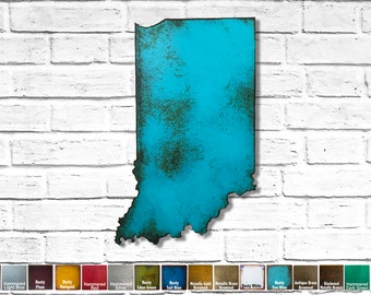 Indiana Metal Wall Art – Choose Size, Patina Color, Any USA State
