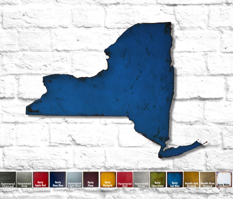 New York Metal Wall Art Handmade Choose 11, 17 or 23 wide Choose your patina color and Choose any USA State image 1