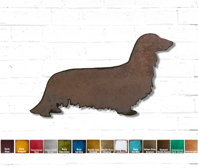 Dachshund Metal Wall Art home decor Handmade Choose 11, 17 or 23 Choose your Patina Color, OR Choose from 20 different Dog Breeds Dachshund - Longhair