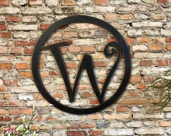 Encircled Metal Letter W - Wall Art - Choose 8", 12", 17", 24" or 30" tall - Curlz Font -Choose your Patina Color, and any Letter or Number!