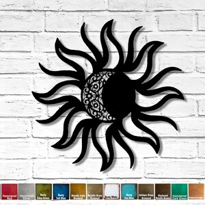 Sun with Moon Inset - Metal Wall Art Home Decor - Handmade - Choose your size 23", 30", 36" or 40" - Choose your Patina Color