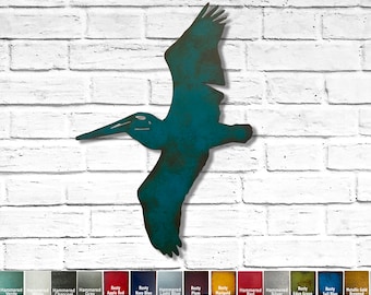 Pelican - Metal Wall Art Home Decor - Choose your Size 17", 23" or 30" tall - Choose your Patina Color - Hanging Pelican - Beach House