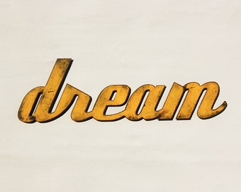 Dream - metal wall art - 24" wide - word wall art - choose your color with rust accents patina - steel art