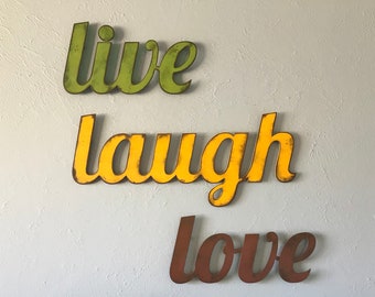 live laugh love sign - Three Separate Pieces - Metal Wall Art Handmade Home Decor - Choose Small, Medium or Large and your Patina Color