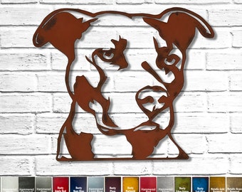 Pit Bull - Decoración del hogar Metal Wall Art - Hecho a mano - Elija 11", 17" o 23" - Elija su color de pátina, O elija entre 20 razas de perros diferentes.