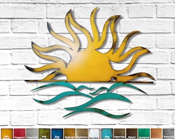Sun and Waves - Metal Wall Art Home Decor - Choose 11", 17", 23" or 28" wide and your Patina Color - Handmade