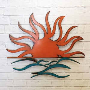 Sun and Waves Metal Wall Art Home Decor Choose 17, 23, 30, 36, or 40 wide, Choose your Patina Color Homemade image 7