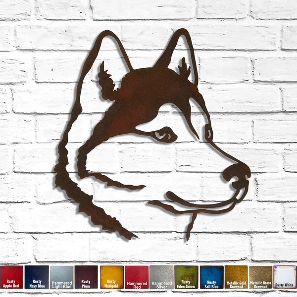 Husky sibérien - oeuvre d'art murale en métal - faite main - au choix 27,4 cm ou 23 pouces - choisissez votre couleur de patine, OU choisissez parmi 20 races de chiens différentes !