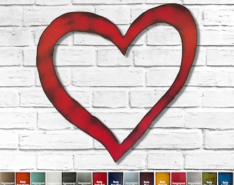 Shabby Chic Heart - Metal Wall Art Home Decor - Choose 8.5", 12", 17" or 20" wide and a Patina Color - Handmade - Hollowed Heart Cutout