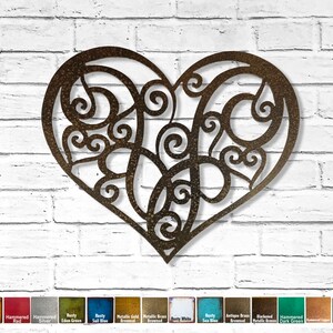 Ornate Heart Symbol 18" or 24" wide - Metal Wall Art Home Decor - Choose a Patina Color