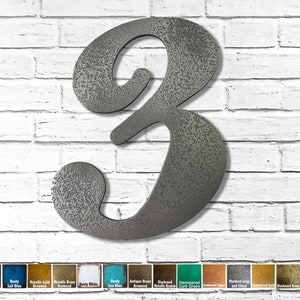 Metal Number 3 Wall Art – 14 Gauge Steel, Choose Size & Patina Color