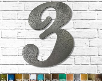 Metal Number 3 - 8", 12", 16" or 22" inch tall - Handmade metal wall art - Choose your Patina Color, Size and Letter or Number - Metal Decor