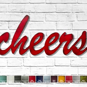 Cheers custom bar sign Metal Wall Art Handmade Choose 17, 24, 30, 36 or 47 wide Choose your Patina Color with rust Bartender image 1
