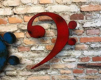 Bass Clef Metal Wall Art Handmade Home Decor - Choose 11", 17" or 24" tall, Choose your Patina Color and from a Variety of Musical Symbols