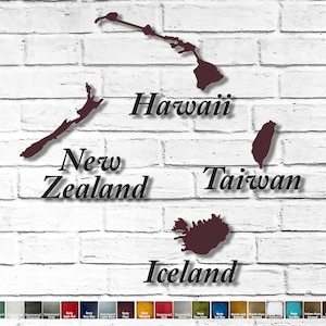 Small Islands and Countries to Add on to the World Map - Metal Wall Art Home Decor - Choose from New Zealand, Hawaii, Taiwan or Iceland