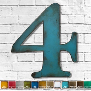 Metal Number 4 Wall Art – 12", 16", 22" Tall, Choose Patina Color, Steel Decor